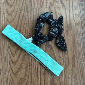 Lululemon Neon Green Headband and Black Floral Scrunchie Set